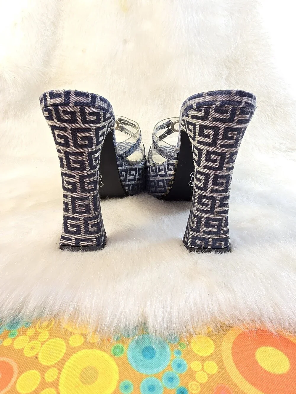 Selex Womens Navy & Siver Platform Mule Slide Sandals